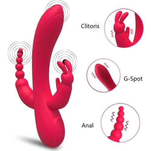 Rabbit Dildo Vibrator Sex Toys for Women Three Head Vibration Silicone Clitoris Stimulator Intimate Goods For Adults Sex Shop