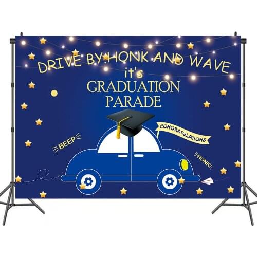 Graduation Parade Beep Honk Blue Car Backdrops Photo Background House Decorations for Student Photography Props