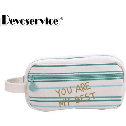 1Pcs Large Capacity Kawaii Grid Pink Green Canvas Pencil Case Student School Pencil Box Pen Bag Pouch School Supplies Stationery