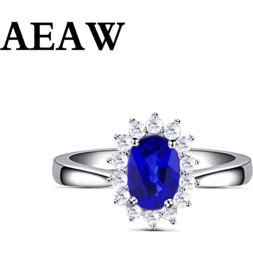 Genuine 0.5ct AAA Natural Sapphire Ring 0.16ctw Real Diamond 14Kt White Gold Simple Design for Girl Birthday Wholesale Jewelry