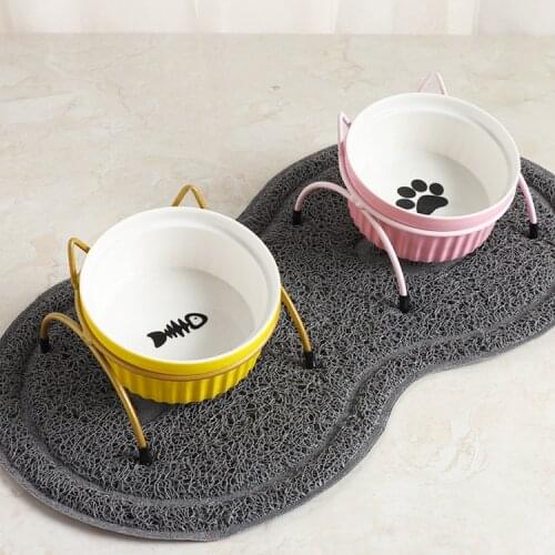 Pet Dog Feeder Bowl Cartoon Patterns Stainless Steel Shelf Ceramic Feeding and Drinking Bowls for Dog Cat