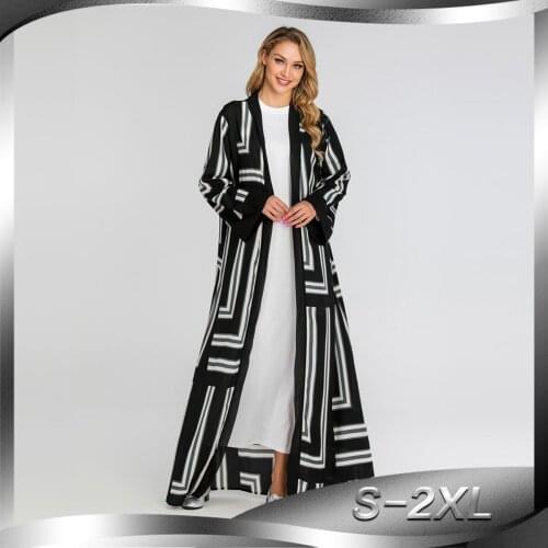 Dubai Abayas for Women Muslim Hijab Dress Stripe Lace-up Kaftan Jubah Long Robe Outwear Arab Islamic Clothing Moroccan Caftan