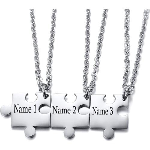 Men Women Custom Name Puzzle Necklaces 2/3/4/5Pcs Stainless Steel Friendship BFF Jigsaw Choker Necklace For Lovers Family Gift