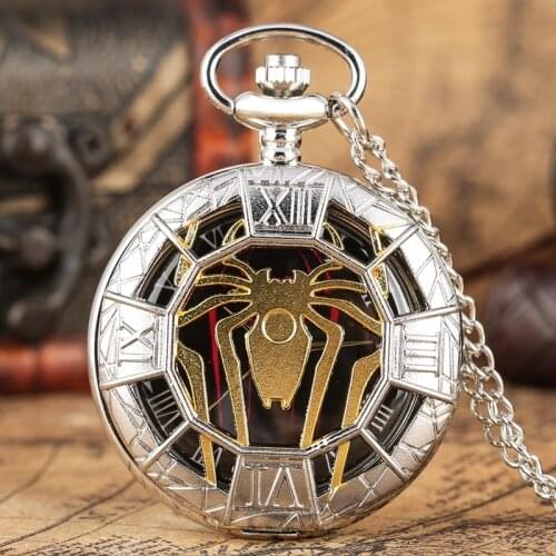 Steampunk Watch Top Luxury Spider Hollow Design Black Dial Chain Pendant Mens Pocket Watch Gift reloj de bolsillo Dropshipping
