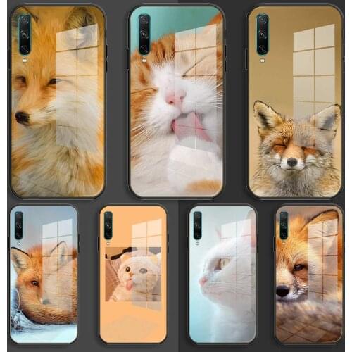 Soft Glass Case For Huawei Honor 30 20 10 Lite Pro 10i 20i 9a 8a 8x Balck Cover Animal More Cute Fox cat