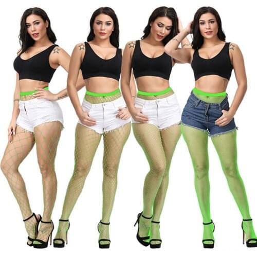 Neon Pantyhose Women Stockings Carnival Evening Party Club Wear Fish Net Stockings Sexy Tights Nylon Fishnet Pantyhose Green