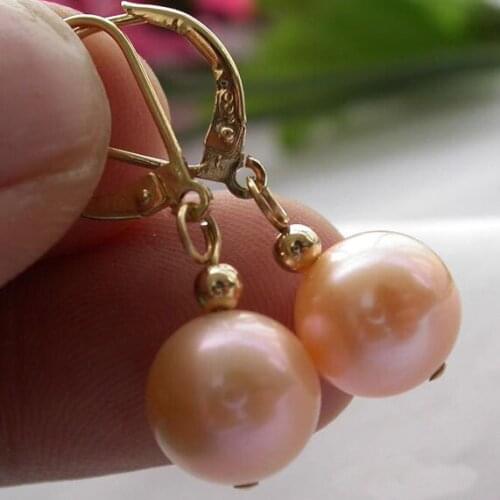 New Favorite Pearl Gold Dangle Earring 10mm Pink Round Freshwater Pearl Earring Charming Wedding Birthday Party Lady Gift