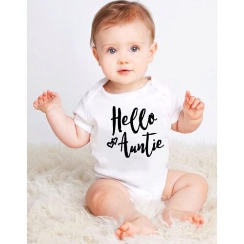 Newborn Baby Hello Auntie Print Funny Romper Summer Infant Fashion Short Sleeve Jumpsuit Toddler Unisex Playsuit Clothes