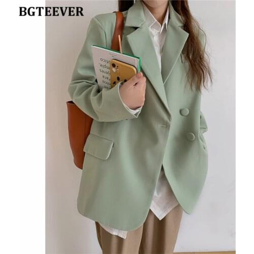 BGTEEVER Chic Notched Collar Single Breasted Mint Green Women Blazer 2021 New Fashion Loose Female Suit Jackets Spring Outwear