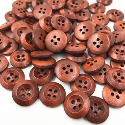 DIY 200PCS Round 4 Holes Wooden Buttons Sewing clothes Scrapbooking decoration Wine Red 15mm