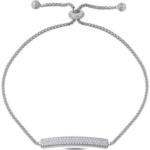 Silverlina Silver 3 Row Zircon Stone Plate Lift Bracelet