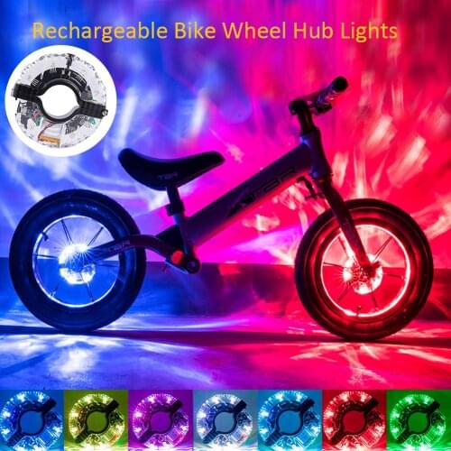 LED Rechargeable Bike Wheel Hub Lights Waterproof USB RGB Colorful Bicycle Spoke Lights For Safety Warning And Decoration