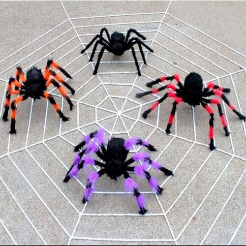 Halloween Spider Bar Decorate Black Fleece Spider Plush Toy False Spider Web Spider Silk Halloween Props