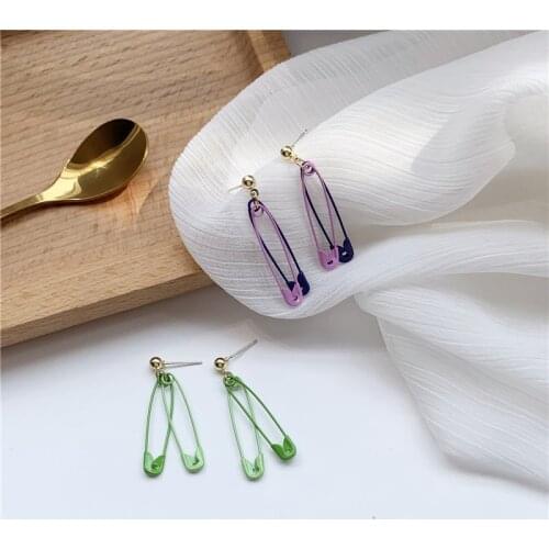 DAVINI Vintage Brooch Shape Drop Earrings Green Purple Metal Geometry Dangle Earrings for Women Girls Punk Ear Jewelry MG88
