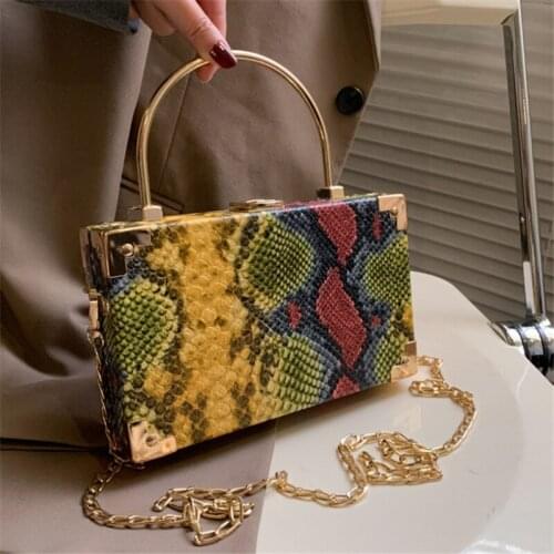 Womens Bag 2021 New Vintage Snake Print Box Small Square Bag Chain Handbag Shoulder Cross-body bag