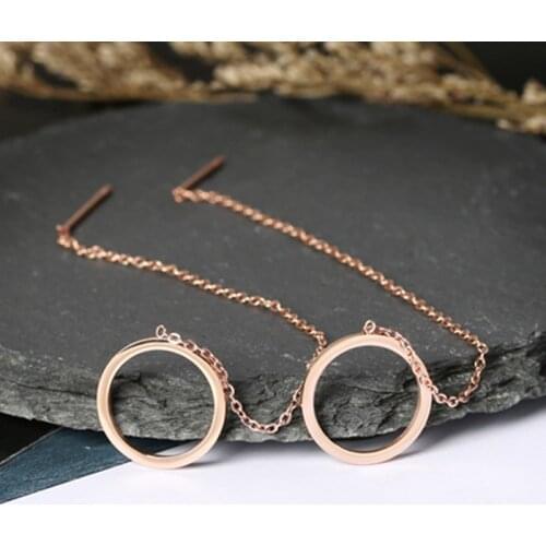 SMJEL Stainless Steel Circle Drop Earrings Women Round Threader Earrings Long Ear Line Chain Ear Fashion Earings Jewelry