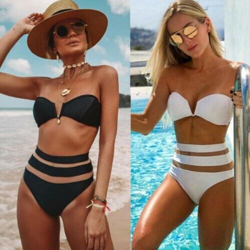Bandeau Bikini Set Women High Waist Push-up Padded Bra Strapless Swimsuit Bandage Bikini Sets Swimwear Beachwear Bathing Suit