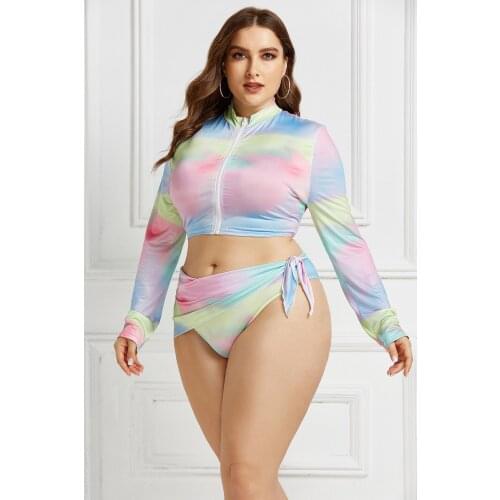 Womens Swimming Suit Bikini Set Plus Size Printing Split Swimsuit Tied Head and Waist Triangle Three-piece Set Bathing Suits