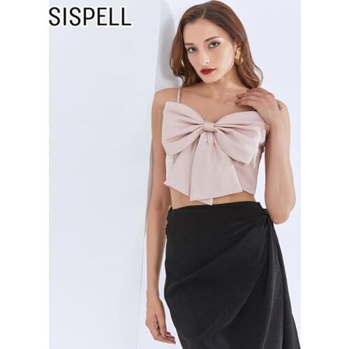 SISPELL Patchwork Bowknot For Female Vests Saquare Collar Sleeveless Off Shoulder Backless Womens Sexy Vest 2020 New Tide