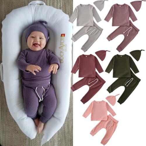 Newborn baby girl boy winter striped clothing Long Sleeve tops t-shirt pants outfits Solid Color Tracksuit Age 0-24Y