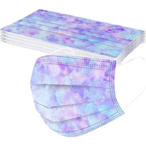 10pc Fashion Tie Dye Face Mask Disposable 3layer Protection Mouth Mask For Women Adult Pm2.5 Colorful Masks Halloween Cosplay