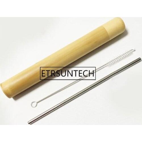 100set Reusable Straw 304 Stainless Steel Straw Eco Friendly Metal Smoothies Drinking Straw with Brush & Bamboo Tube