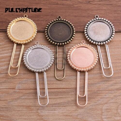 2pcs 22mm Inner Size Five Color Round Paper Clip Cabochon Settings Jewelry Blank Charm Bookmark For Books Stationery Supplies