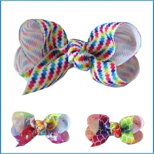 200 BLESSING Girl 2.5" Diamond Rainbow ABC Hair Bow Clip Unicorn Clover Fruit
