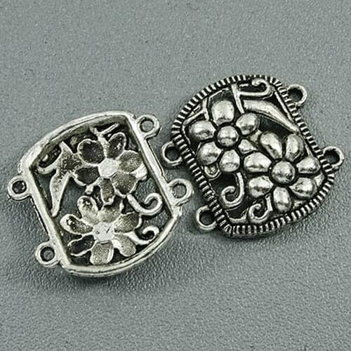 24Pcs Tibetan silver tone flower technics link connectors h0962