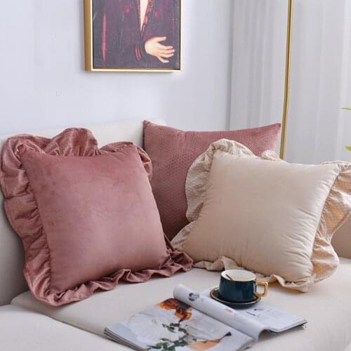 45x45cm 9 colors velvet cushion cover frill lace pillowcase decorative solid color pillow covers for backrest