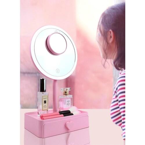 5V 2.5W white/pink Storage box fill light mirror Makeup cosmetic mirror 1000mAh LED Tri-tone light 5 times magnification