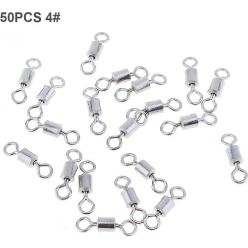 50pcs/lot 4# High Tensile 8 Shape Barrel Ball Bearing Fishing Swivel Snap Hook Connector Solid Ring With Interlock