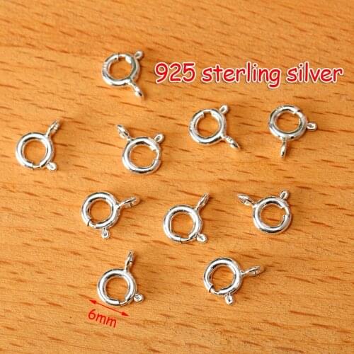 6pcs/lots 6mm 925 Sterling Silver Strong Small Tiny Spring Ring Clasp Connectors Buckle For Diy Necklace Bracelet Chain Link End