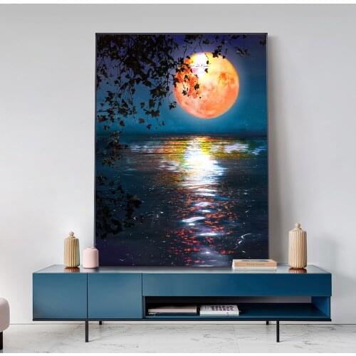 Abstract Moon Lake Painting On Canvas Nordic Landscape Posters and Prints Wall Art Picture For Living Room Home Decoration