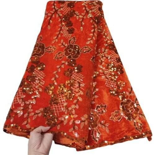 African Velvet Lace Fabric 2021 orange High Quality Lace French Nigerian Embroidery Lace Fabrics For Wedding Dress Sewing