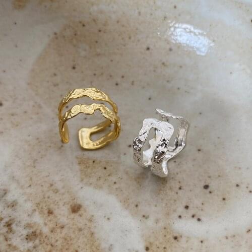 Amaiyllis S925 Sterling Silver Open Ring Irregular Fold Double Texture Index Finger Rings For Female Jewelry