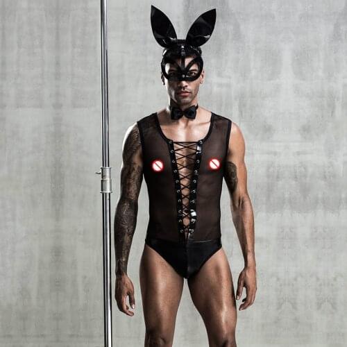 Bunny Men Sexy Erotic Lingerie Outfit Uniform Cosplay Costume Rabbit Bodysuit Hot Cool Sex Role Play Porno Nightwear for Men