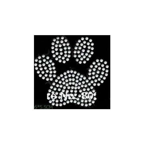 Free shipping lovely small paw print rhinestones iron on motif for clothing