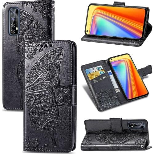Cute Butterfly Case for Oppo Realme 7 (4G VER.) 6.5in Cover Flip Leather Wallet Book Black RMX2155 BBK R2155 Realme7 NFC RMX2151
