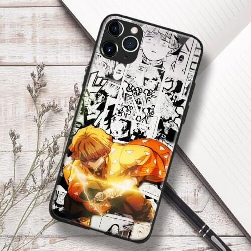 Zenitsu Agatsuma Kimetsu No Yaiba Anime Soft TPU Glass Phone Case for IPhone SE 6s 7 8 Plus X Xr Xs 11 12 Mini Pro Max Samsung