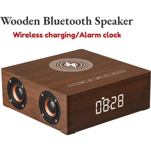 Bluetooth wooden wireless speaker low speaker music alarm clock player snooze desktop clock center surround stereo AUX TF