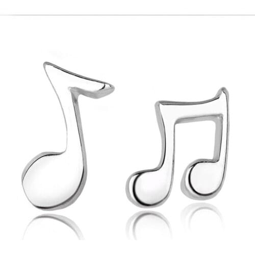 Women Jewelry Fashion Lovely Silver Plated Asymmetry Romantic Music Note Shape Stud Earrings For Women Female
