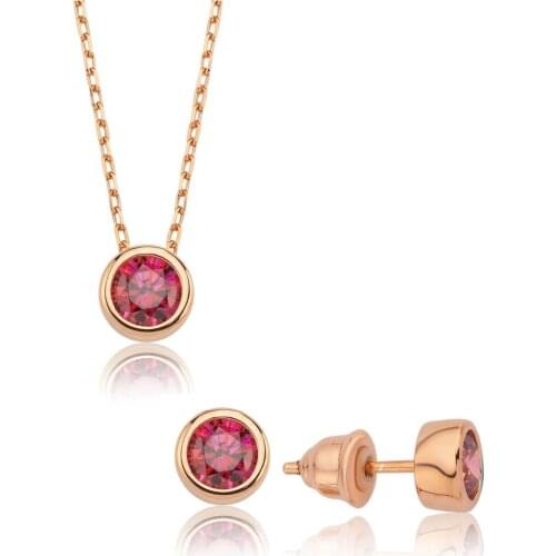 Valori Jewels 1.5 Carat, Zirconia Red Round Gemstone, Rose Gold Plated, Sterling Silver Trio Set