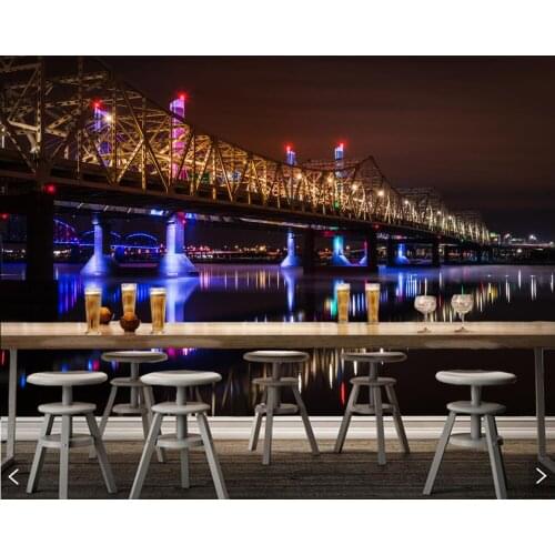 Rivers Bridges Night Street lights city photo 3d wallpaper papel de parede,living room sofa TV wall bedroom restaurant cafe bar