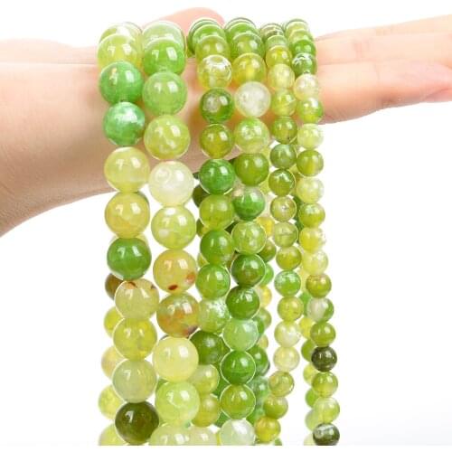 Smooth Green Fire Agates Natural Stone Beads Round Loose Spacer Beads for Jewelry Making Needlework Bracelets Necklace 6/8/10MM