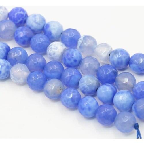 Natural Fire Agates Stone Onyx Faceted Round 6 8 10 12mm Blue Carnelian Loose Beads for Jewelry Making DIY Findings 15inch A374
