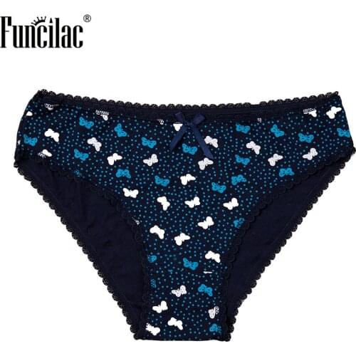 Cotton Womens Panties Sexy Bikini Briefs Lace Female Underwear Butterfly Print Lingerie Plus Size Intimates 1 Piece FUNCILAC