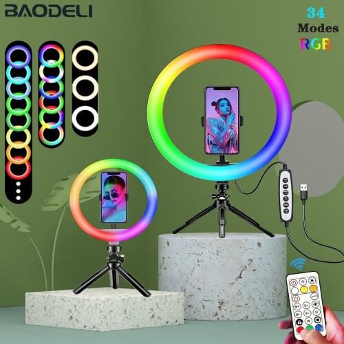 12in RGB Ring Light Tripod Phone Stand Holder Photography RingLight Circle Fill Light Led Color Ring Lamp For Streaming Youtobe