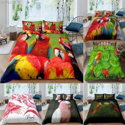 2/3pcs Red Parrot Pattern Bedding Set Queen 3D Cute Printed Duvet Cover Bedclothes Home Textiles Luxury High Quality Bedspread