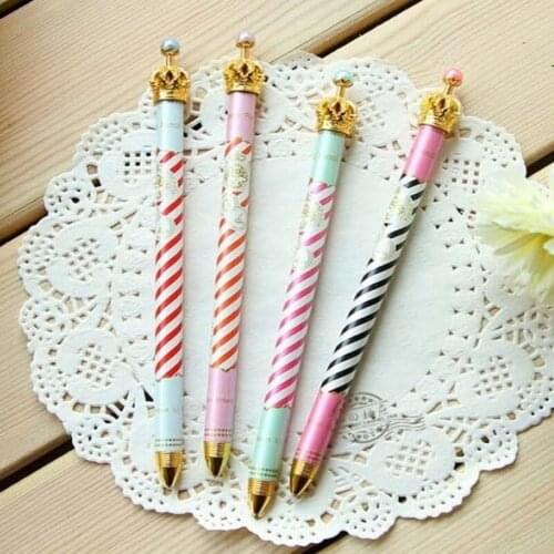 3 Pcs Cute Gel Pen 0.5mm Luxury Crown Pearl Gel-Ink Pen Korea Stationery Kawaii Pen School Office Supplies Student Prize Gift